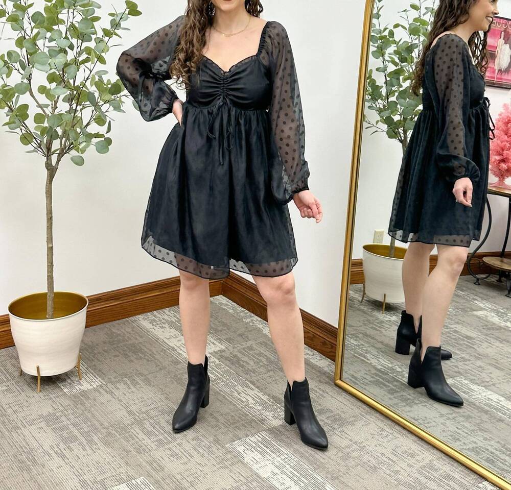 NEW MITTOSHOP polka dot long sleeve dress in black
